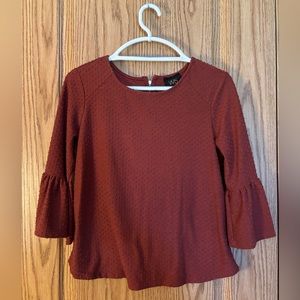 Burnt Orange Lantern-Sleeve Blouse